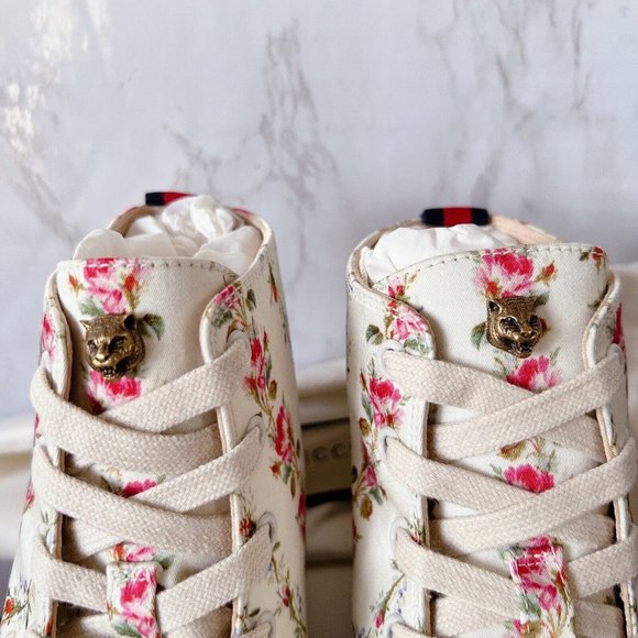 NIB Gucci Blind for Love High Top Sneaker Floral Print Canvas Ivory EU 40 US 10 - Picture 5 of 13